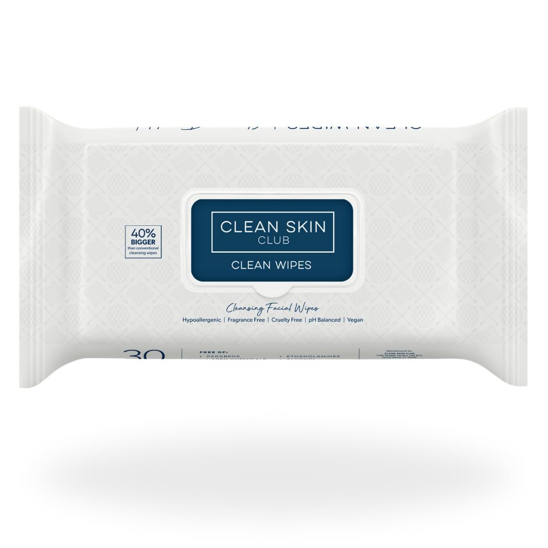Clean Skin Club Clean Wipes | XL Makeup Remover & Facial Cleansing Wipes | Fragrance Free, Sensitive Skin, 30 Count