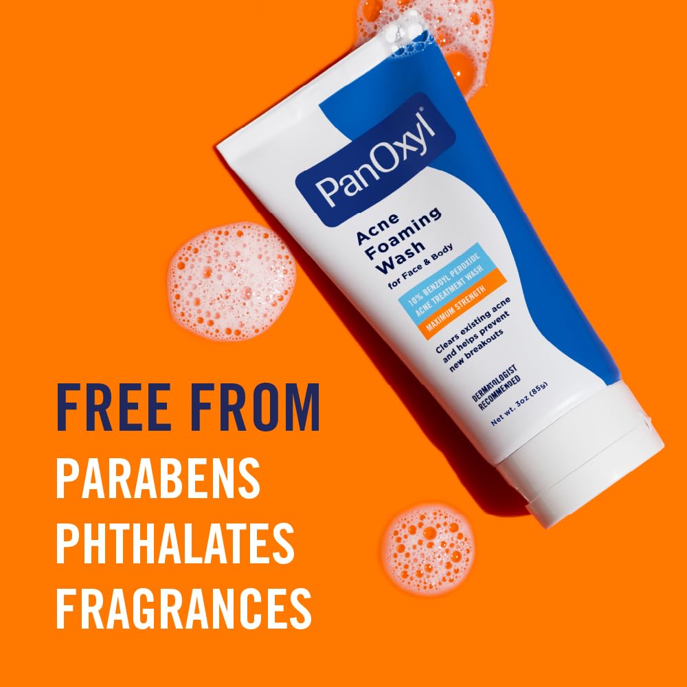 PanOxyl Acne Foaming Wash | 10% Benzoyl Peroxide Maximum Strength | Face & Body Cleanser, 5.5 oz