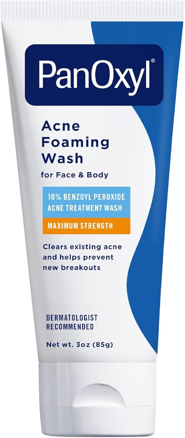 PanOxyl Acne Foaming Wash | 10% Benzoyl Peroxide Maximum Strength | Face & Body Cleanser, 5.5 oz
