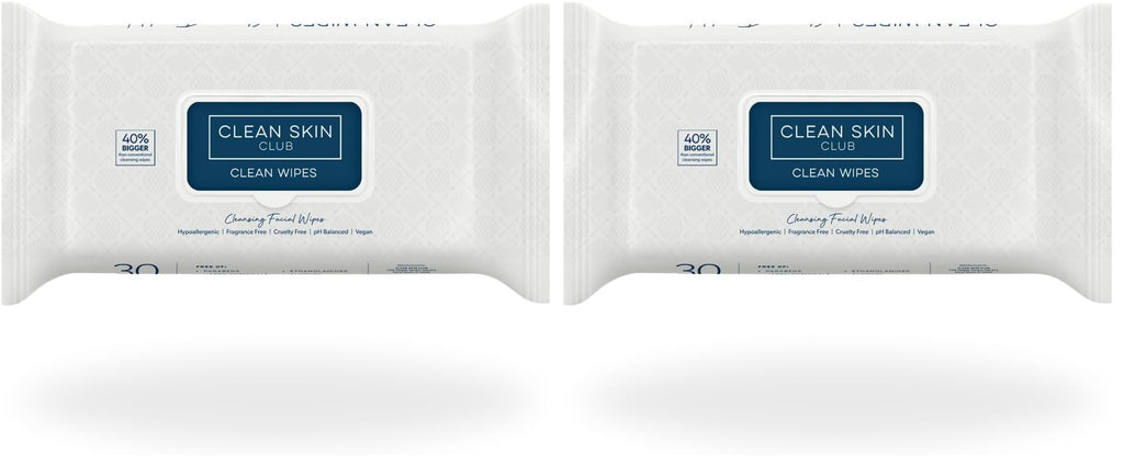 Clean Skin Club Clean Wipes | XL Makeup Remover & Facial Cleansing Wipes | Fragrance Free, Sensitive Skin, 30 Count