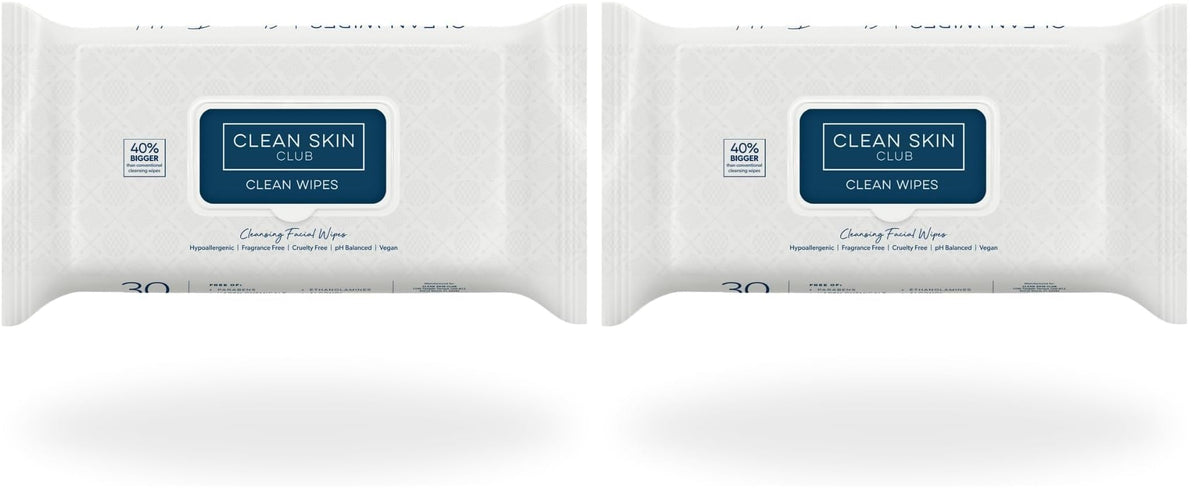 Clean Skin Club Clean Wipes | XL Makeup Remover & Facial Cleansing Wipes | Fragrance Free, Sensitive Skin, 30 Count