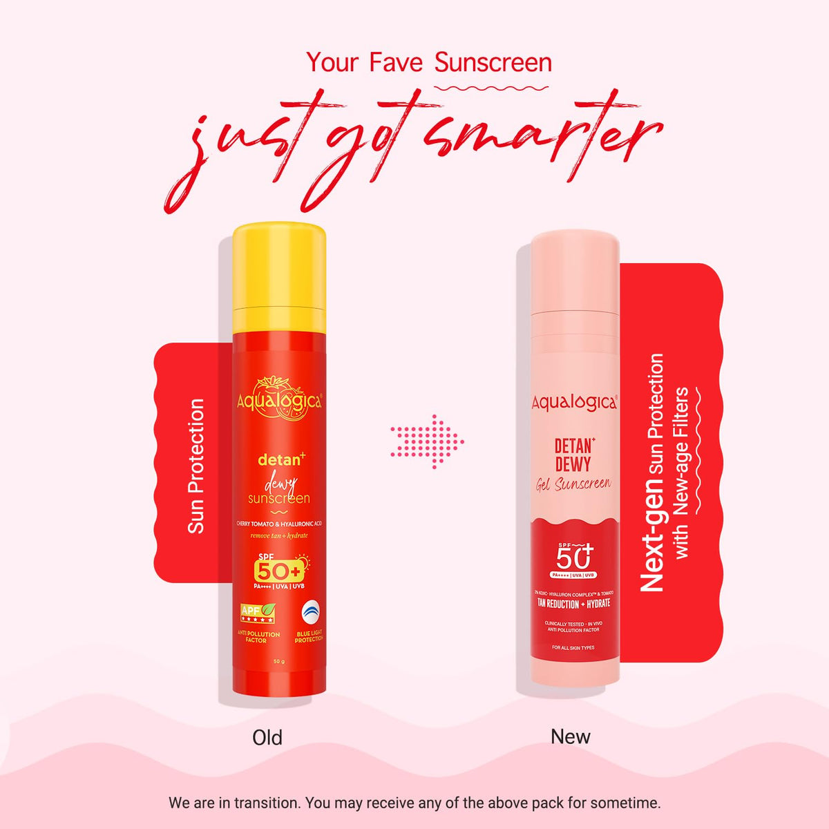 Aqualogica Detan+ Dewy Sunscreen SPF 50+ PA++++ | Cherry Tomato & Hyaluronic Acid | Anti-Pollution, 50g
