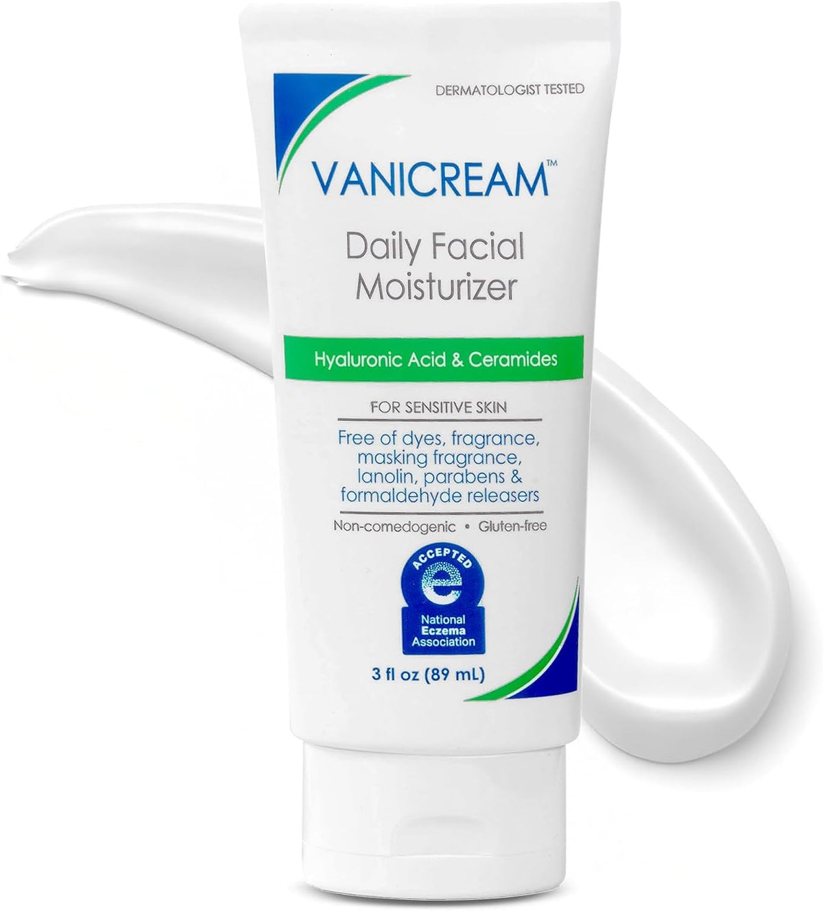 Vanicream Daily Facial Moisturizer | Hyaluronic Acid & 5 Ceramides | Fragrance Free, Sensitive Skin, 3 fl oz