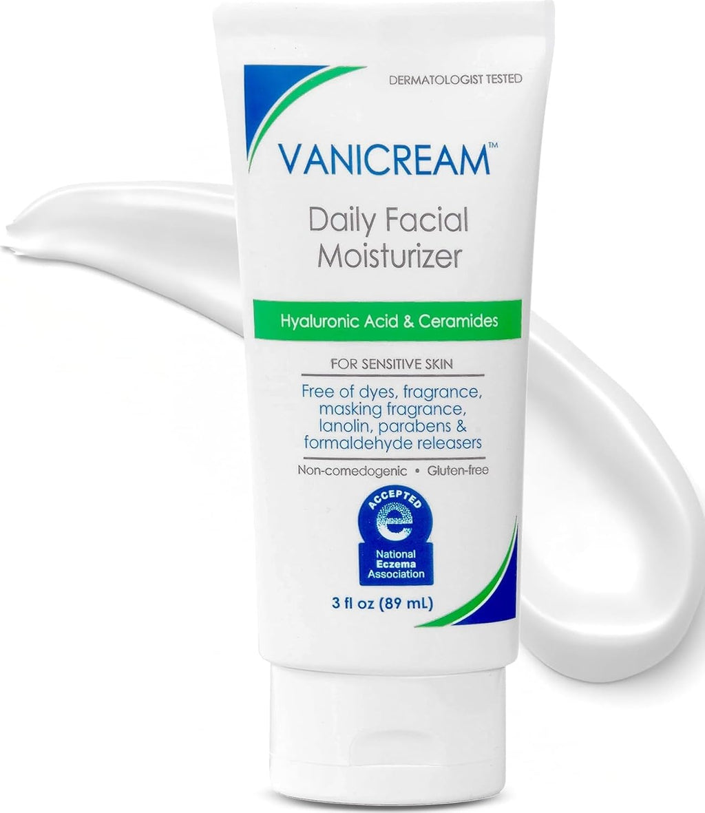 Vanicream Daily Facial Moisturizer | Hyaluronic Acid & 5 Ceramides | Fragrance Free, Sensitive Skin, 3 fl oz