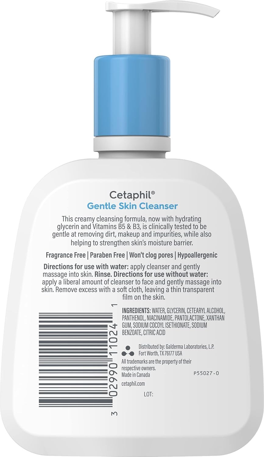 Cetaphil Gentle Skin Cleanser, Hydrating Face Wash for Sensitive Skin, Fragrance Free, 4oz, 3ct