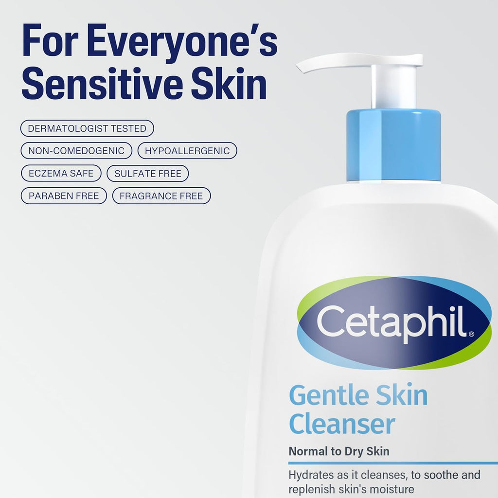Cetaphil Gentle Skin Cleanser, Hydrating Face Wash for Sensitive Skin, Fragrance Free, 4oz, 3ct