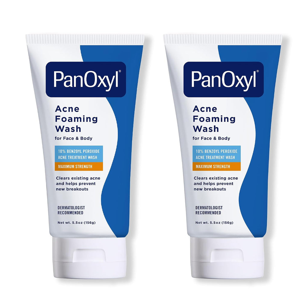 PanOxyl Acne Foaming Wash | 10% Benzoyl Peroxide Maximum Strength | Face & Body Cleanser, 5.5 oz