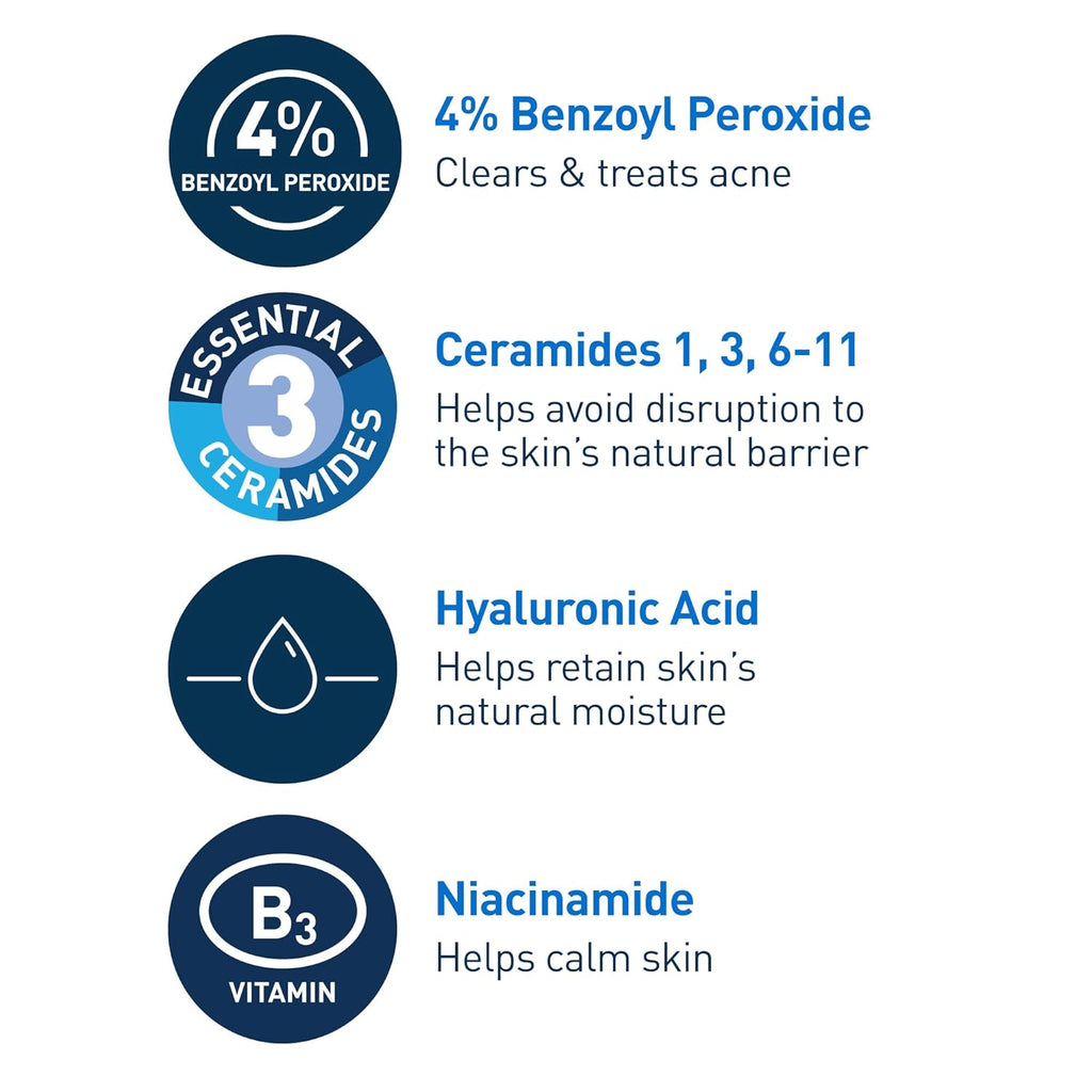 CeraVe Acne Foaming Cream Cleanser | 4% Benzoyl Peroxide Face Wash | Fragrance Free, 5oz