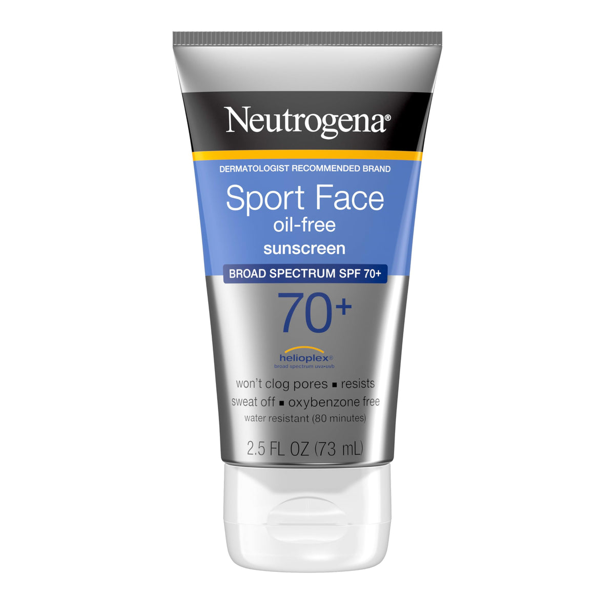 Neutrogena Sport Face Sunscreen SPF 70+ | Oil-Free, Water-Resistant 80 Min | Broad Spectrum UVA/UVB, 2.5 fl oz