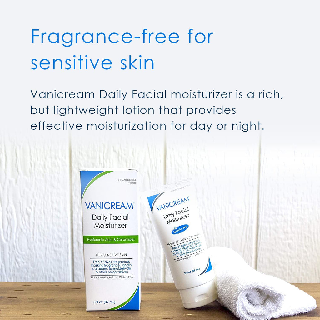 Vanicream Daily Facial Moisturizer | Hyaluronic Acid & 5 Ceramides | Fragrance Free, Sensitive Skin, 3 fl oz