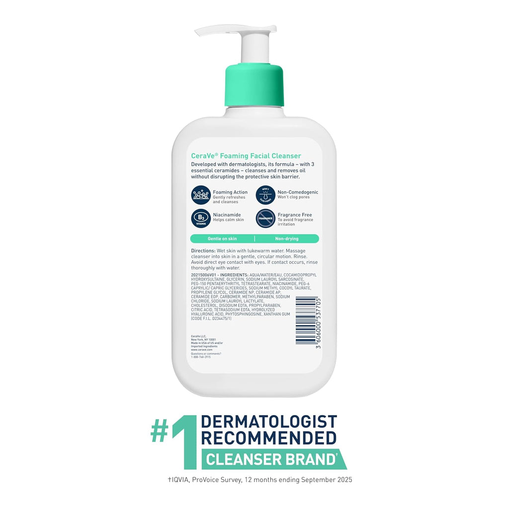 CeraVe Foaming Facial Cleanser | Face & Body Wash for Normal to Oily Skin | Fragrance Free, 16 fl oz
