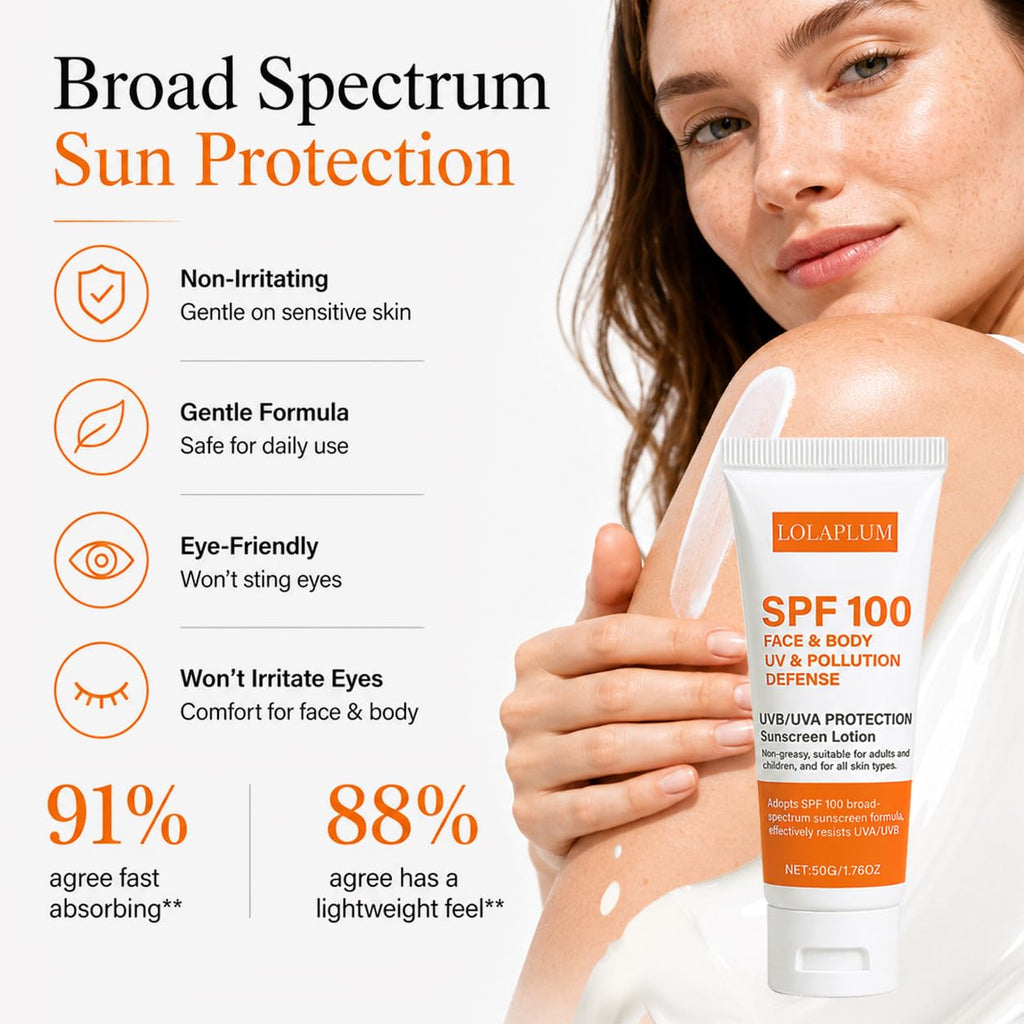 SPF 100 Face & Body Sunscreen, Broad Spectrum Protection with Antioxidants, Oil-Free & Non-Greasy Sun Screen, Travel Size Sunblock, Lightweight Daily Moisturizer for Sun Sensitive Skin, 2 Pack JJ
