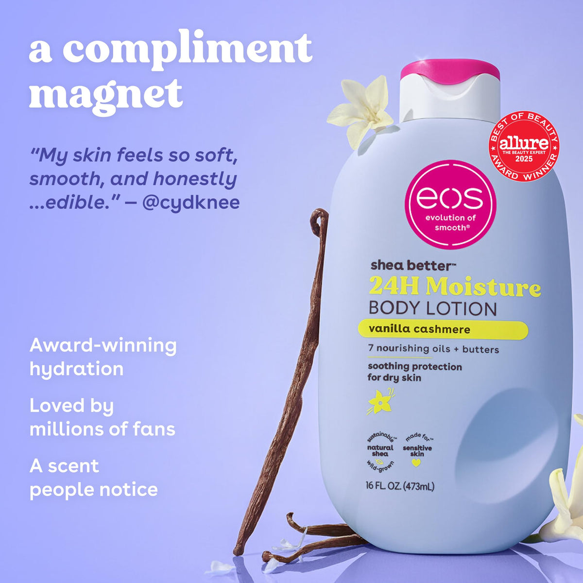 eos Shea Better Body Lotion | 24-Hour Moisture | Natural Shea Butter & Vitamin E | 16 fl oz