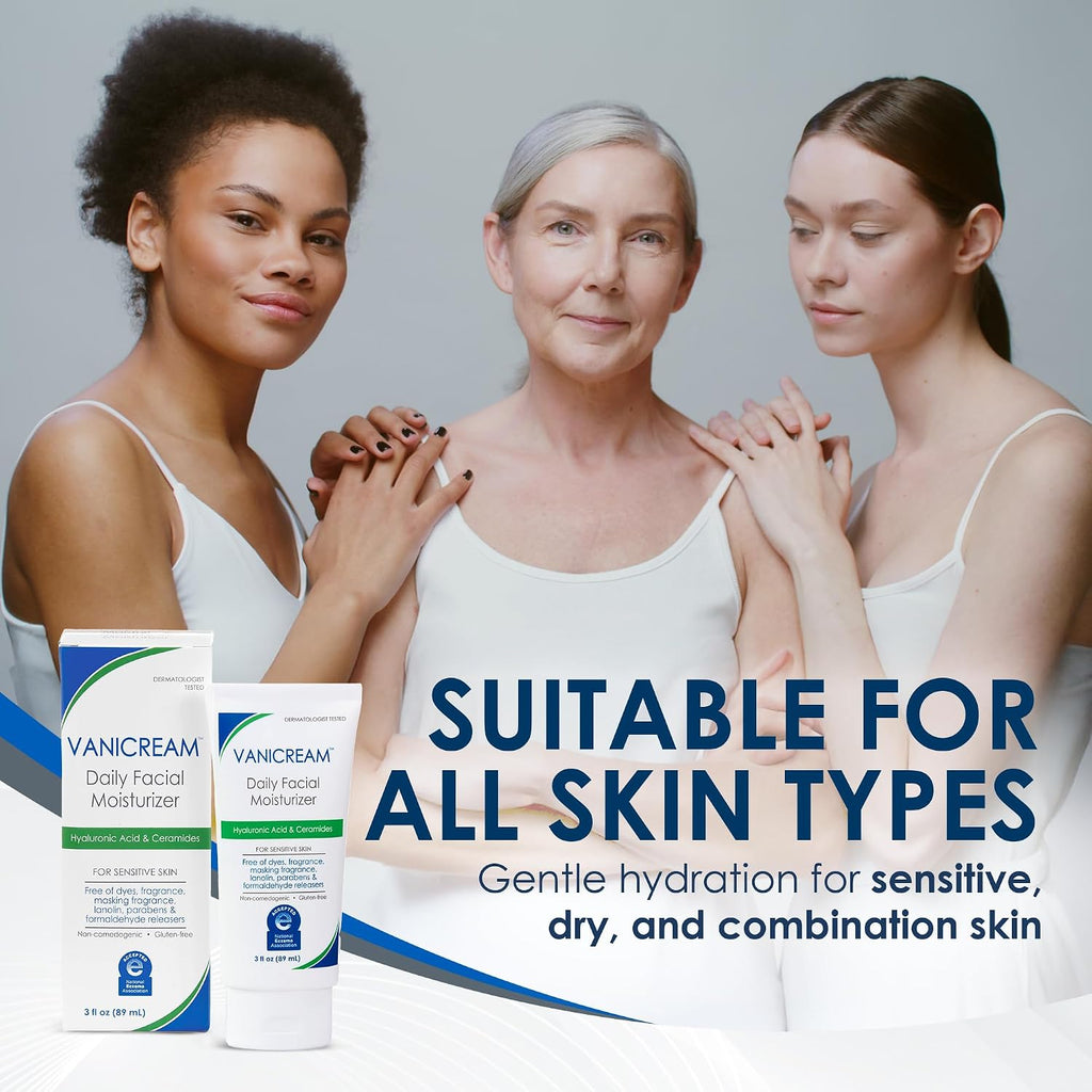 Vanicream Daily Facial Moisturizer | Hyaluronic Acid & 5 Ceramides | Fragrance Free, Sensitive Skin, 3 fl oz