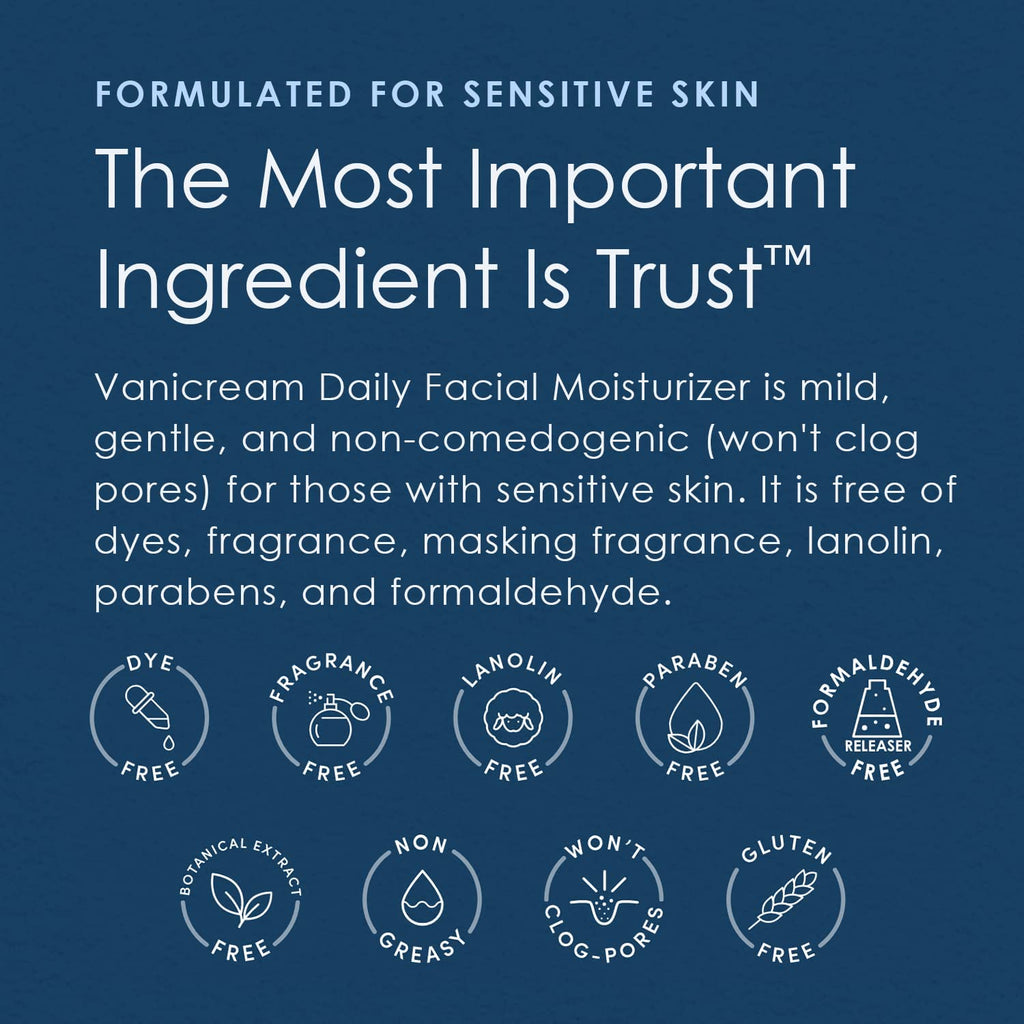 Vanicream Daily Facial Moisturizer | Hyaluronic Acid & 5 Ceramides | Fragrance Free, Sensitive Skin, 3 fl oz