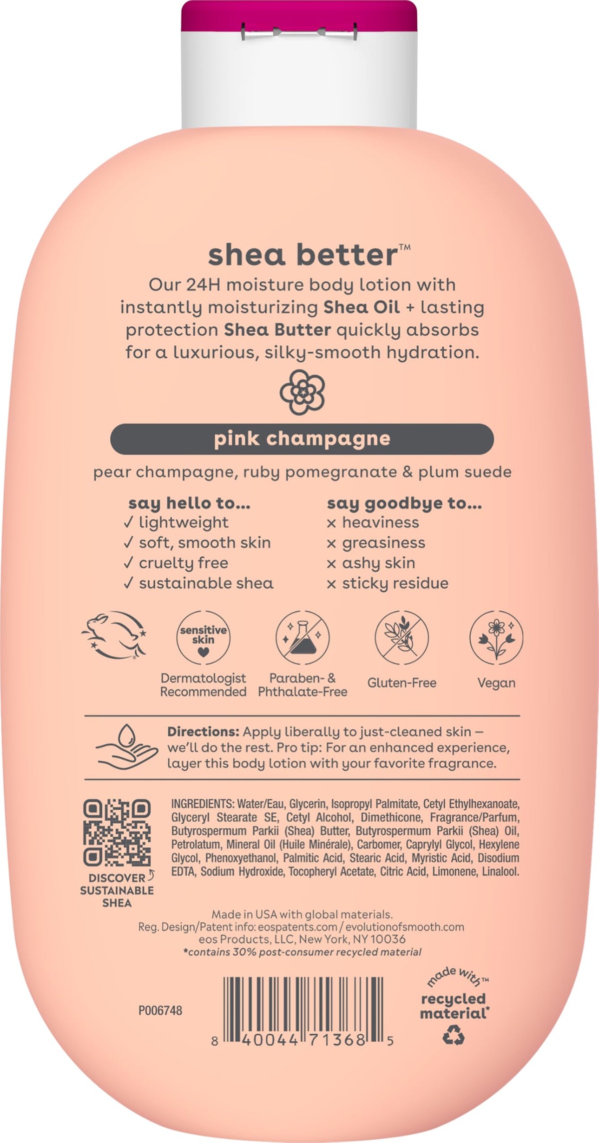 eos Shea Better Body Lotion | 24-Hour Moisture | Natural Shea Butter & Vitamin E | 16 fl oz