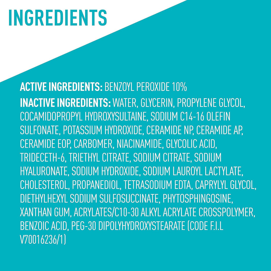 CeraVe Acne Foaming Cream Wash | 10% Benzoyl Peroxide Face & Body Cleanser | Fragrance Free, 5oz