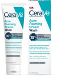 CeraVe Acne Foaming Cream Wash | 10% Benzoyl Peroxide Face & Body Cleanser | Fragrance Free, 5oz