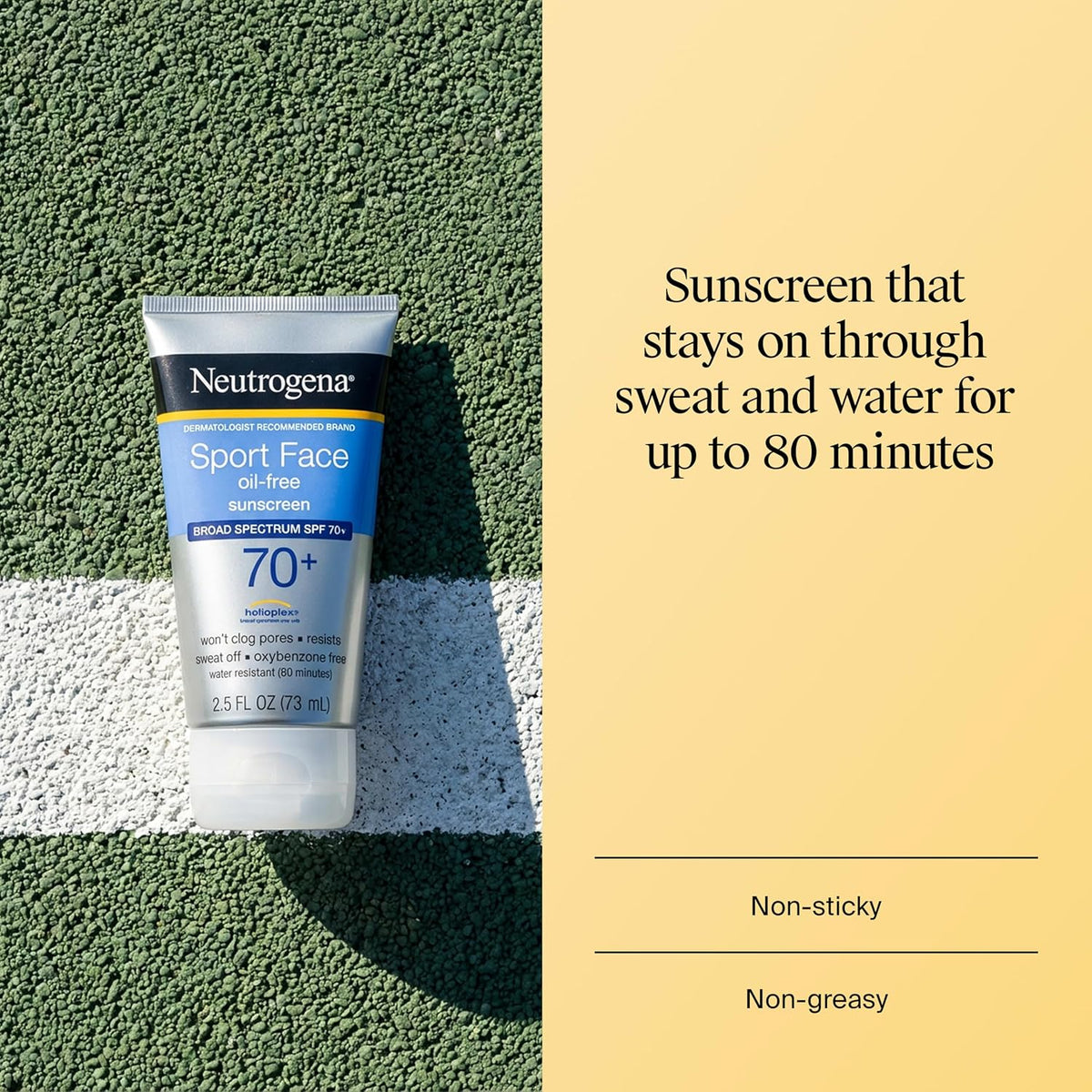 Neutrogena Sport Face Sunscreen SPF 70+ | Oil-Free, Water-Resistant 80 Min | Broad Spectrum UVA/UVB, 2.5 fl oz