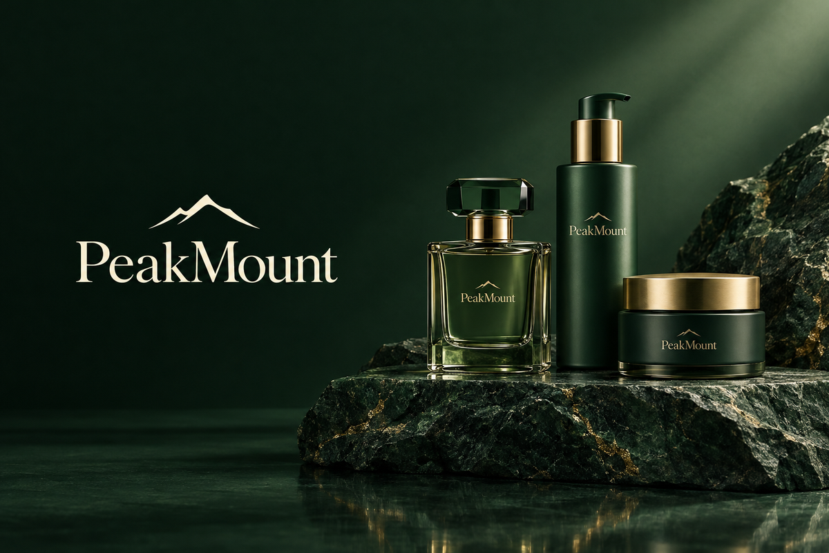 PeakMount hero concept with branded product packaging